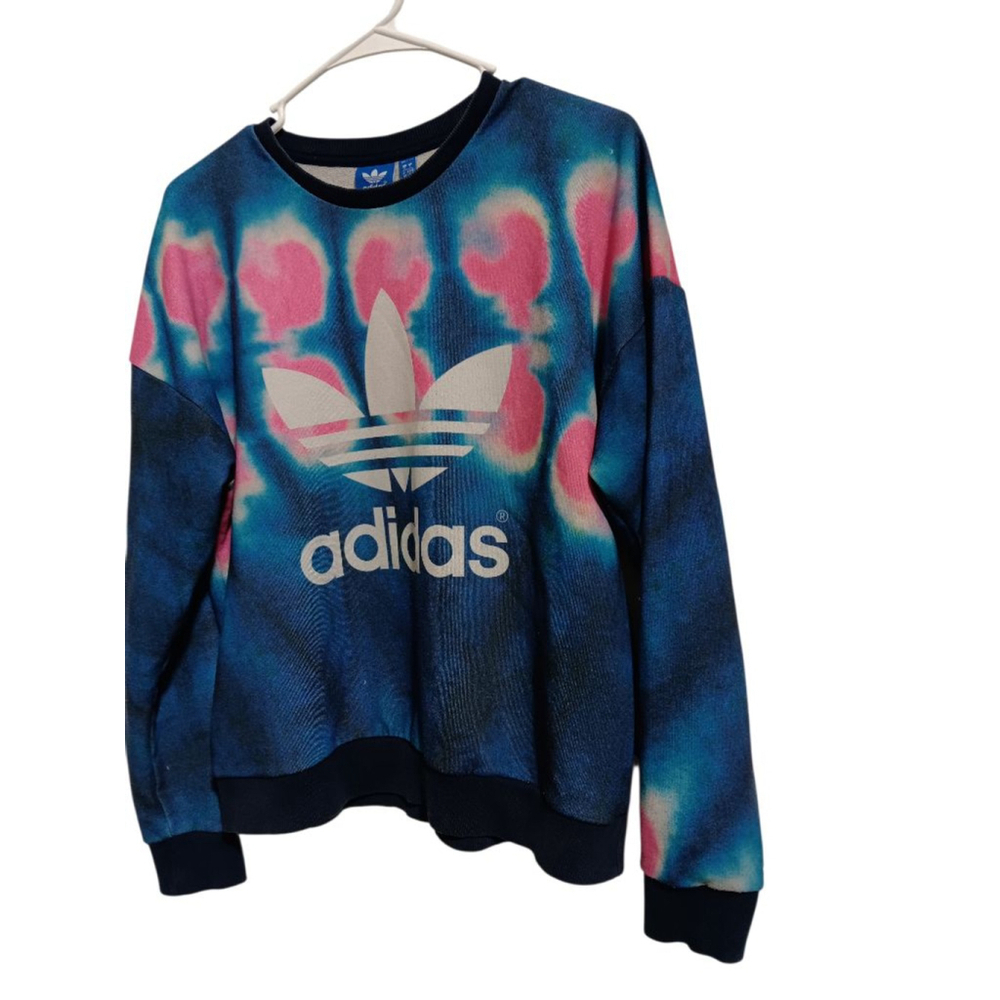 Adidas Blue Pink Tie-Dye Trefoil Logo Crew Neck Sweatshirt - Picture 4 of 8